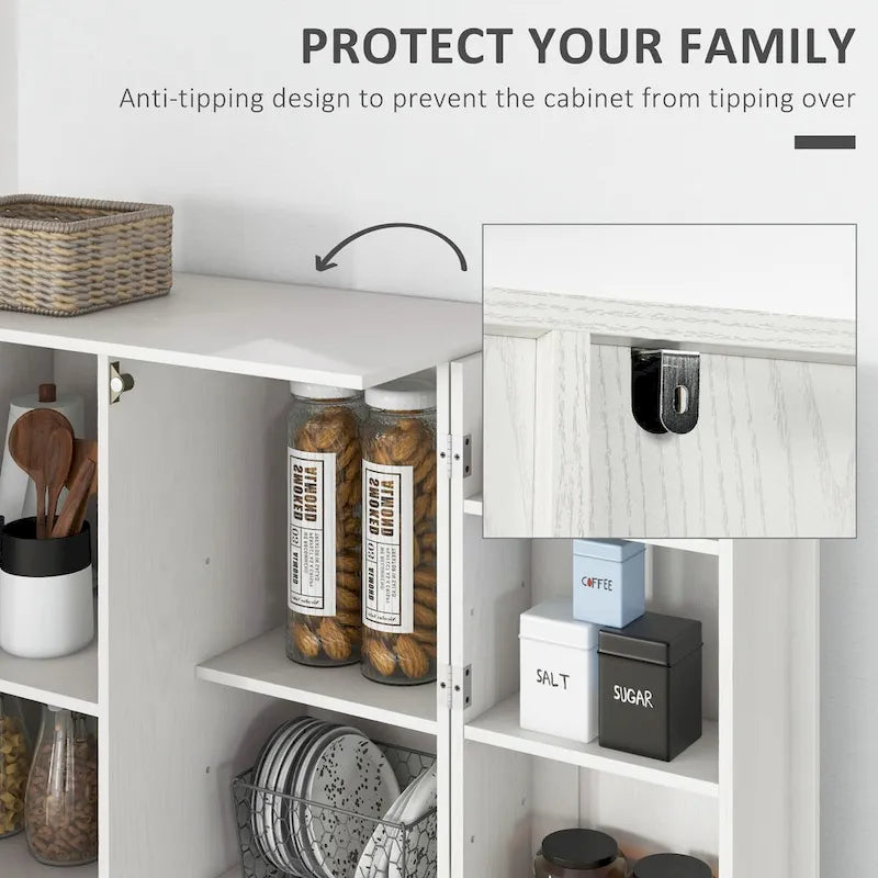 Meuble de Rangement de Cuisine, Armoire de Cuisine Autoportante à 14 Niveaux avec 2 Portes, Étagères Réglables pour Salon