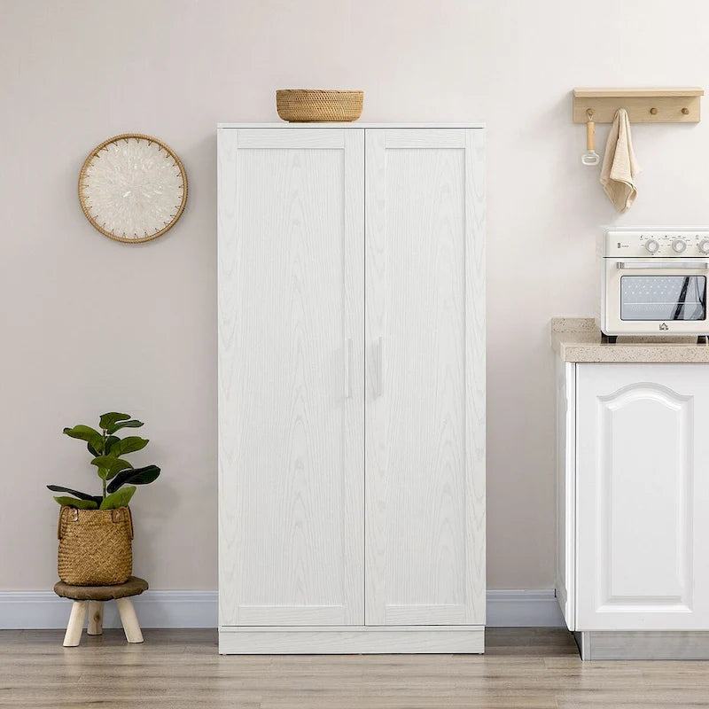 Meuble de Rangement de Cuisine, Armoire de Cuisine Autoportante à 14 Niveaux avec 2 Portes, Étagères Réglables pour Salon