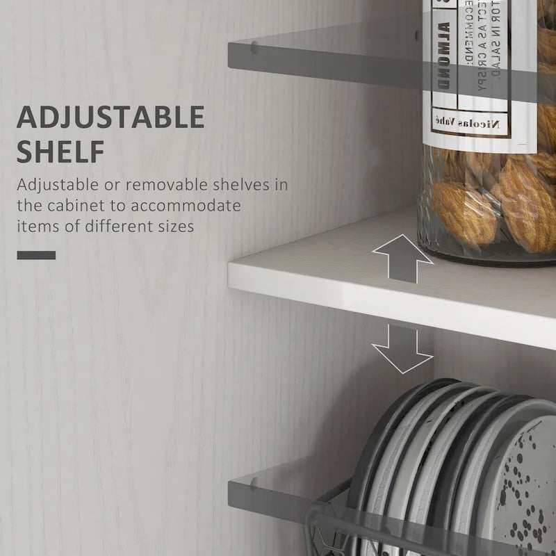 Meuble de Rangement de Cuisine, Armoire de Cuisine Autoportante à 14 Niveaux avec 2 Portes, Étagères Réglables pour Salon