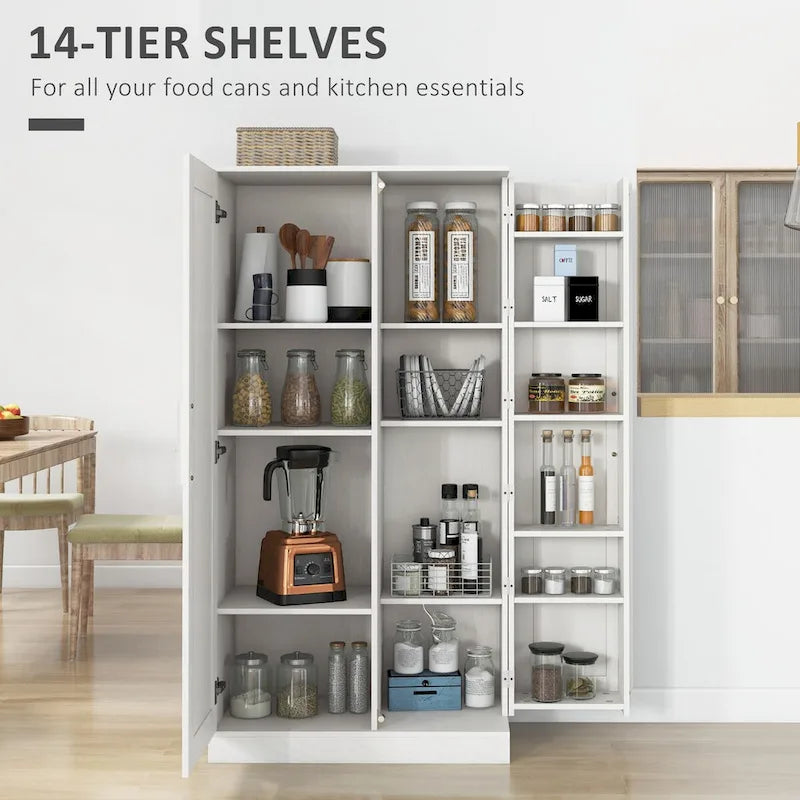 Meuble de Rangement de Cuisine, Armoire de Cuisine Autoportante à 14 Niveaux avec 2 Portes, Étagères Réglables pour Salon