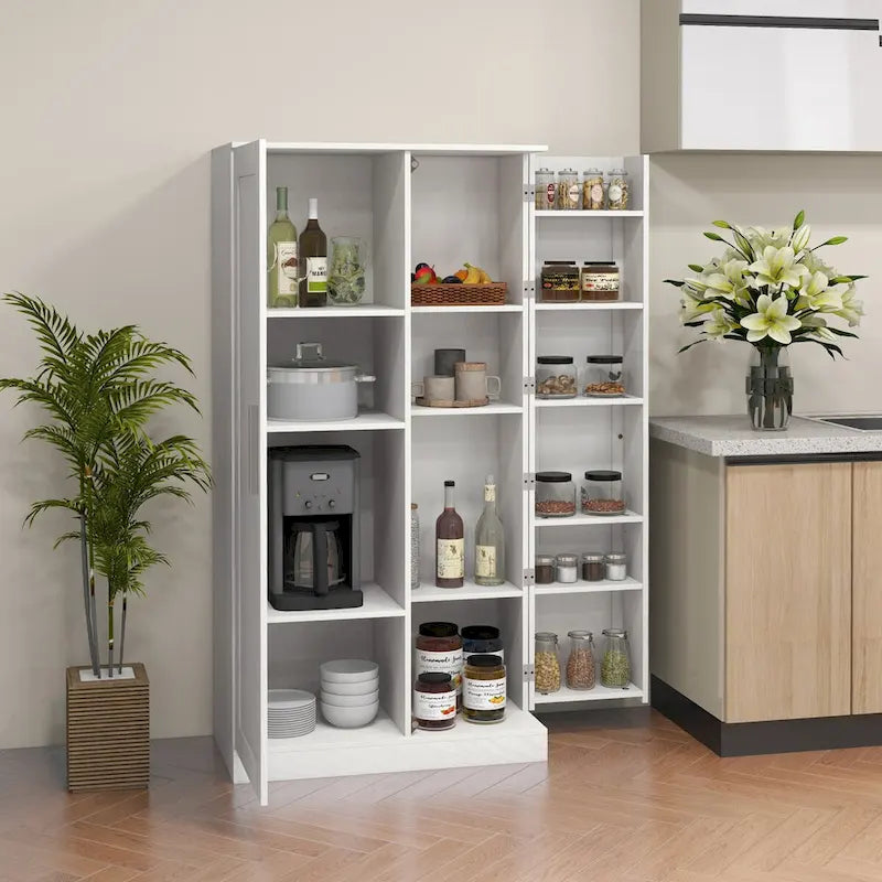 Meuble de Rangement de Cuisine, Armoire de Cuisine Autoportante à 14 Niveaux avec 2 Portes, Étagères Réglables pour Salon