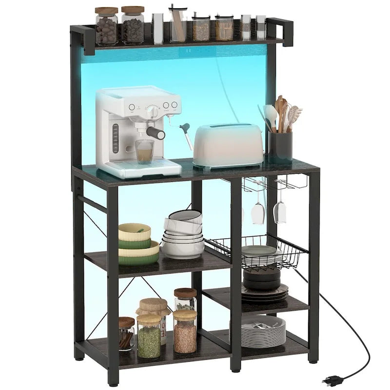 Étagère de boulanger industrielle avec prise de courant et lumières LED, rangement