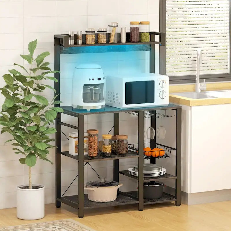 Étagère de boulanger industrielle avec prise de courant et lumières LED, rangement