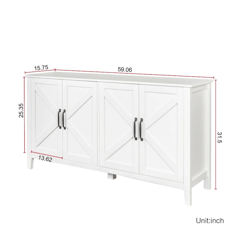 Meuble de rangement autoportant avec 4 portes et 4 étagères ouvertes