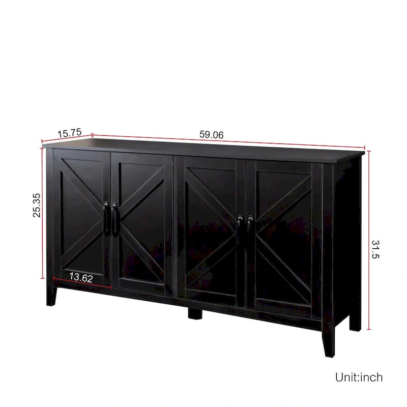Meuble de rangement autoportant avec 4 portes et 4 étagères ouvertes