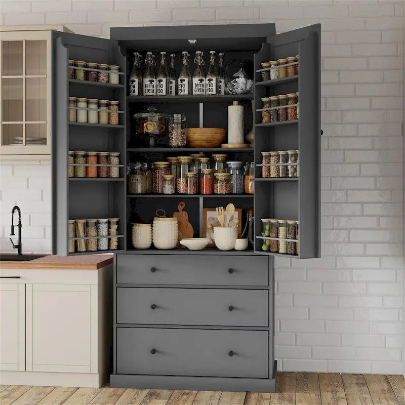 Armoire haute autoportante avec 8 étagères de porte, 3 tiroirs