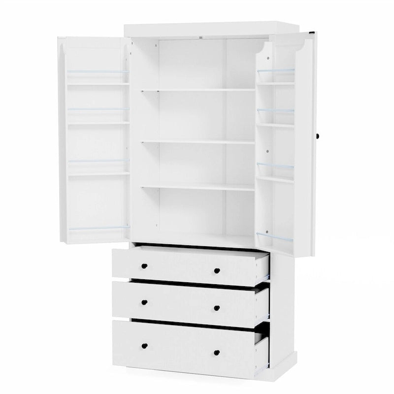 Armoire haute autoportante avec 8 étagères de porte, 3 tiroirs