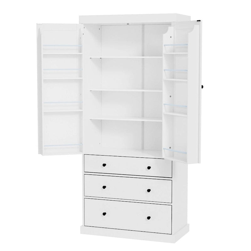 Armoire haute autoportante avec 8 étagères de porte, 3 tiroirs