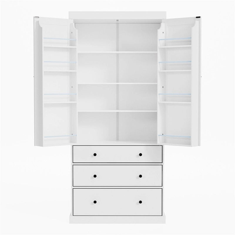 Armoire haute autoportante avec 8 étagères de porte, 3 tiroirs