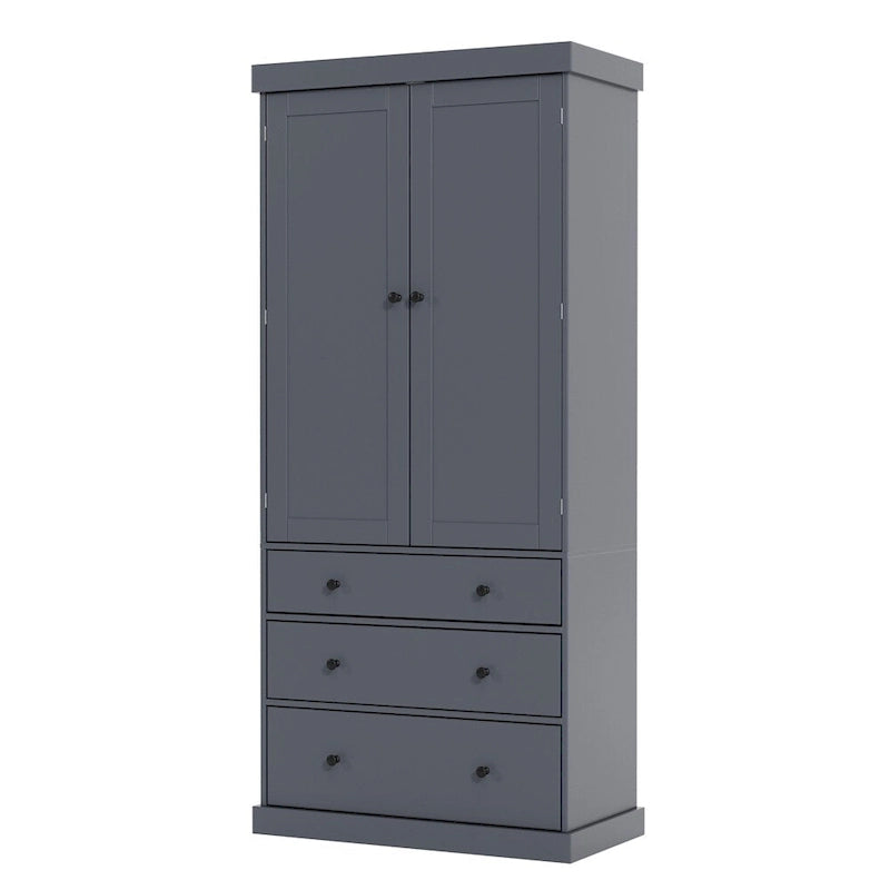 Armoire haute autoportante avec 8 étagères de porte, 3 tiroirs