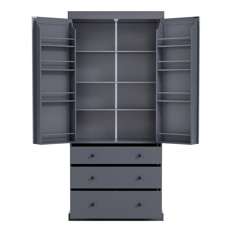 Armoire haute autoportante avec 8 étagères de porte, 3 tiroirs