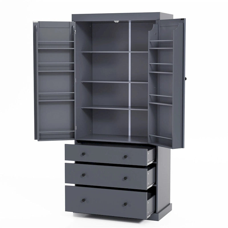 Armoire haute autoportante avec 8 étagères de porte, 3 tiroirs