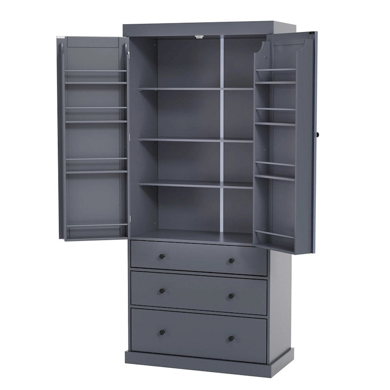 Armoire haute autoportante avec 8 étagères de porte, 3 tiroirs