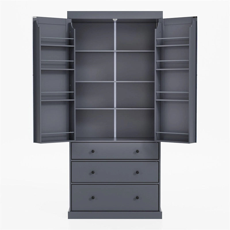 Armoire haute autoportante avec 8 étagères de porte, 3 tiroirs