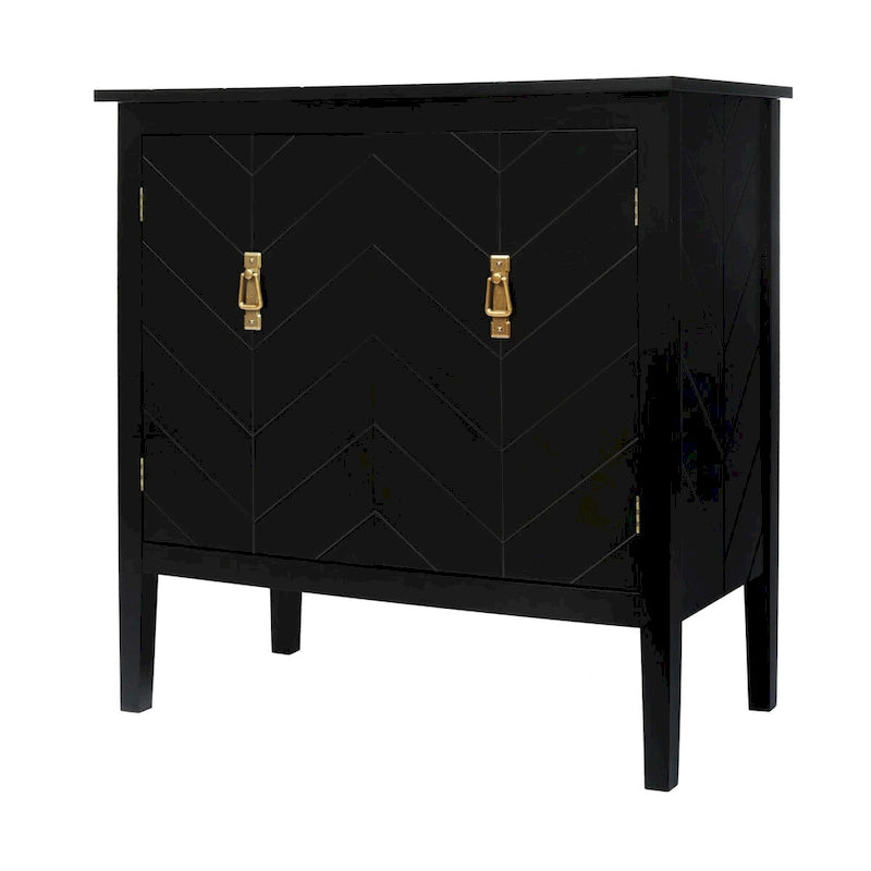 Meuble TV bas à 2 portes, buffet en bois noir de style vintage pour salon, salle à manger, bureau