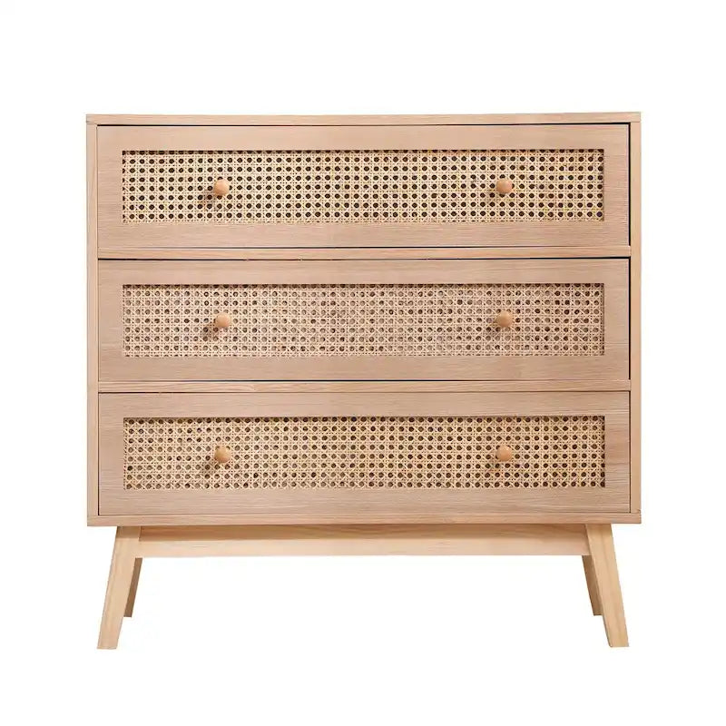 31,5 Meuble de Rangement à 3 Tiroirs en Rotin, pour Chambre à Coucher, Salon, Naturel