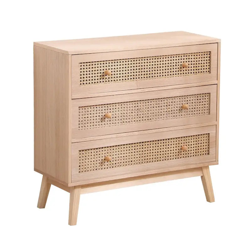 31,5 Meuble de Rangement à 3 Tiroirs en Rotin, pour Chambre à Coucher, Salon, Naturel