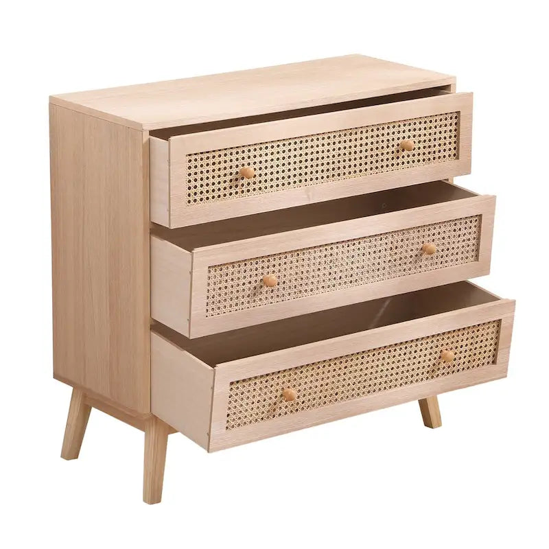 31,5 Meuble de Rangement à 3 Tiroirs en Rotin, pour Chambre à Coucher, Salon, Naturel