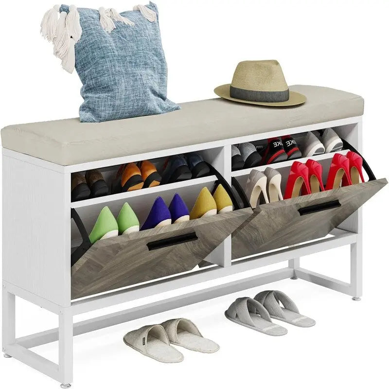 Banc de rangement pour chaussures avec coussin d'assise - 30P x 100L x 60H cm