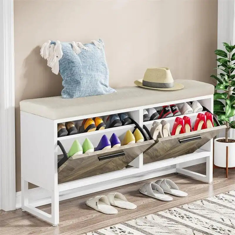 Banc de rangement pour chaussures avec coussin d'assise - 30P x 100L x 60H cm