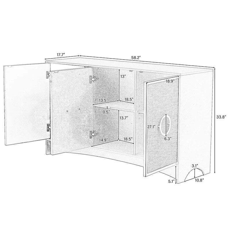 Meuble de rangement U_Style à conception courbée avec trois portes/étagères réglables