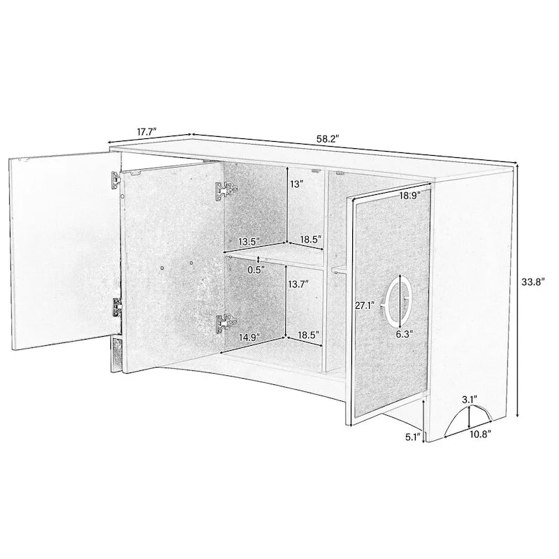 Meuble de rangement U_Style à conception courbée avec trois portes/étagères réglables