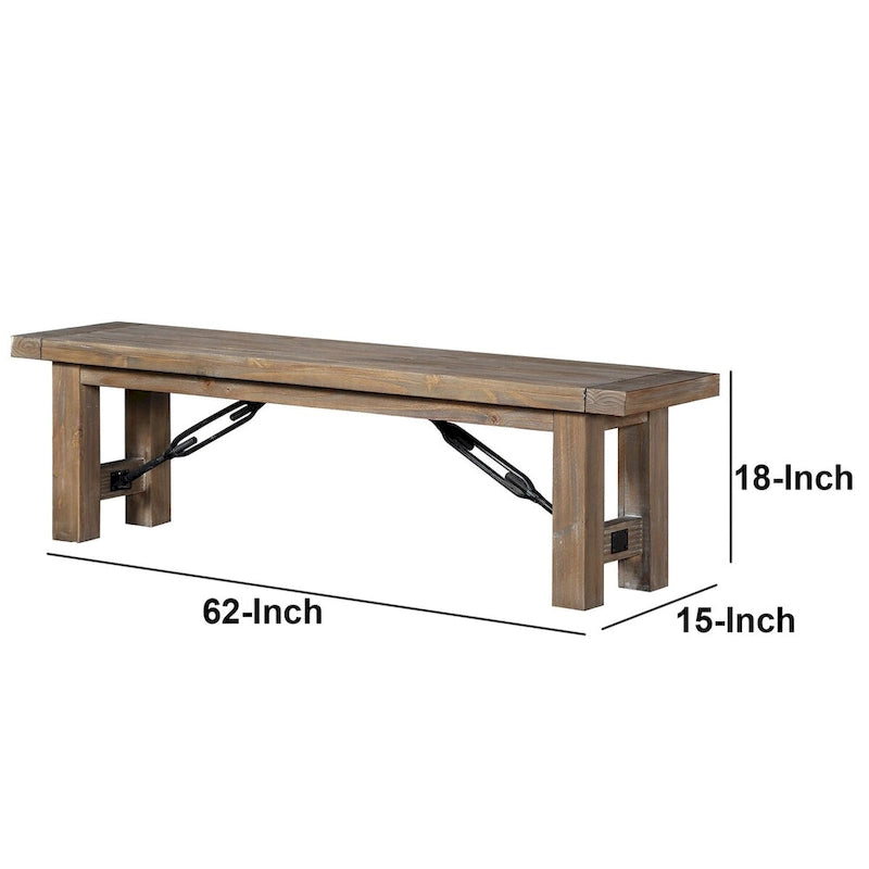 Banc en bois d'acacia avec pieds épais, marron