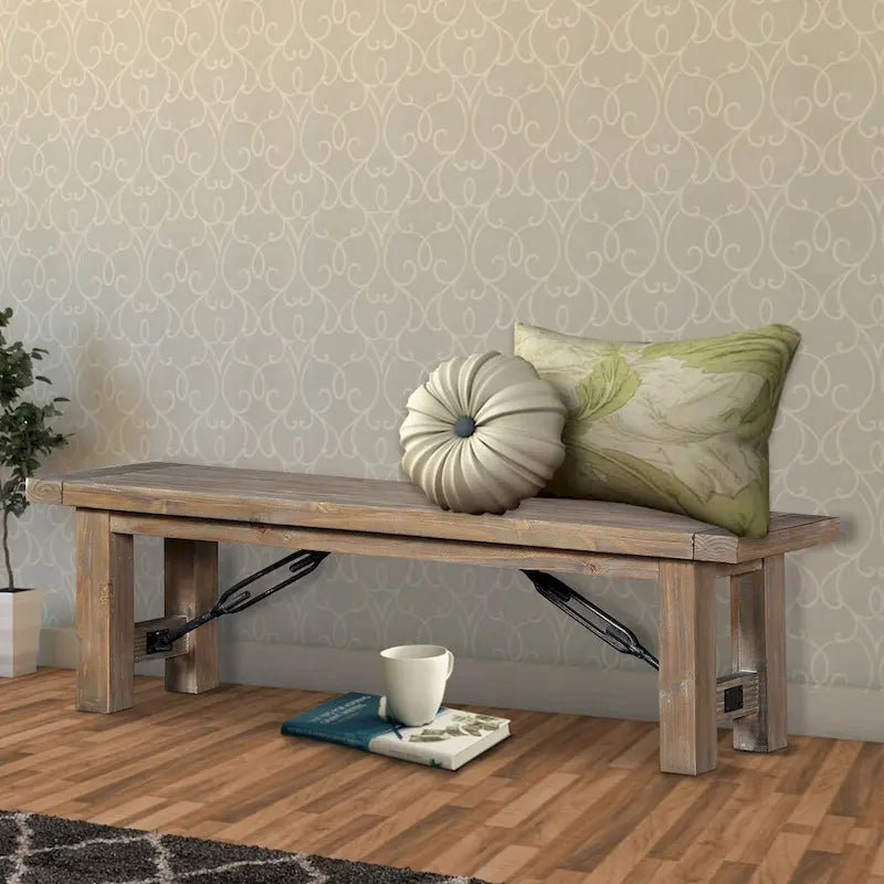 Banc en bois d'acacia avec pieds épais, marron