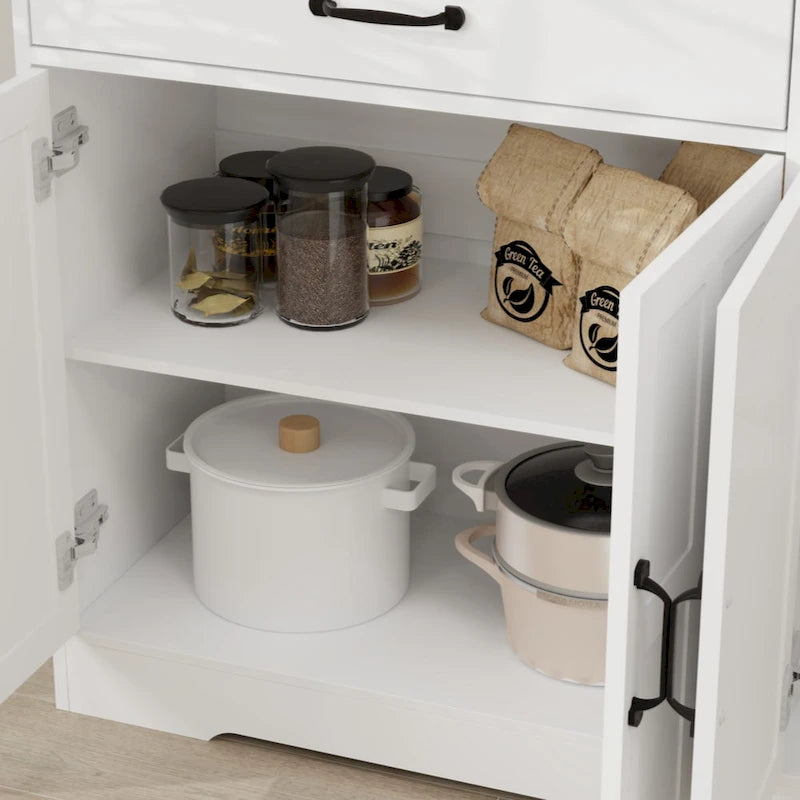 55,91 Grand buffet de ferme, meuble de rangement, avec 2 tiroirs et 4 portes pour salle à manger, salon, cuisine - Blanc