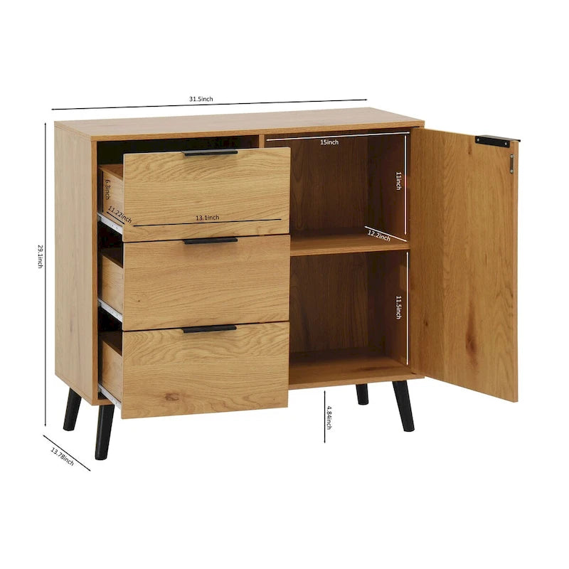 Meuble de rangement avec 3 tiroirs et étagère réglable, porte
