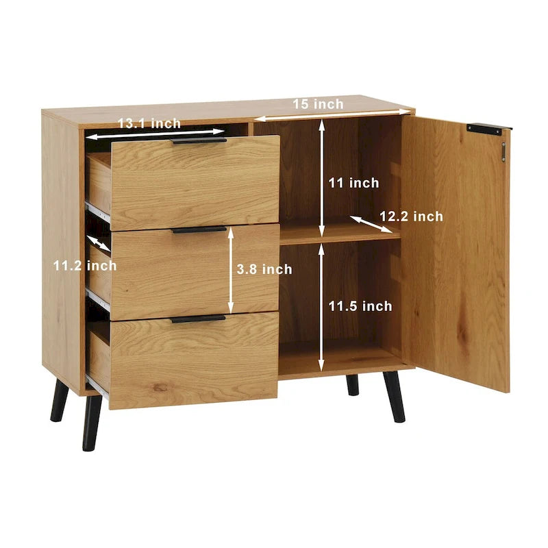 Meuble de rangement avec 3 tiroirs et étagère réglable, porte