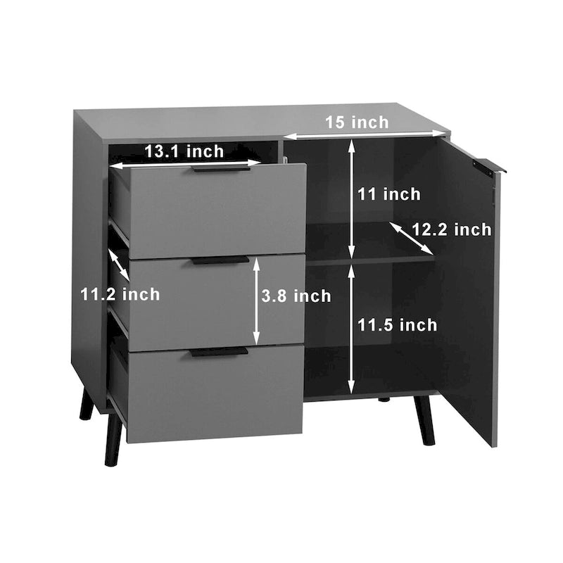 Meuble de rangement avec 3 tiroirs et étagère réglable, porte