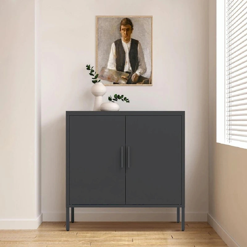 Armoire de rangement de garage en acier verrouillable avec 2 portes et 2 étagères réglables