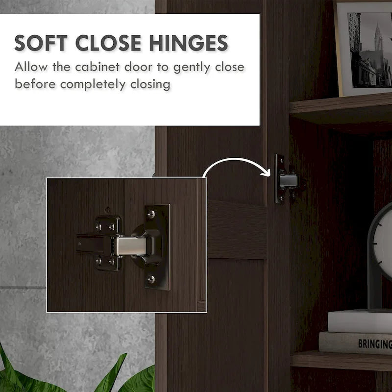 Armoire de rangement haute de 69 po avec étagères mobiles, garde-manger de style moderne avec portes à fermeture douce, café
