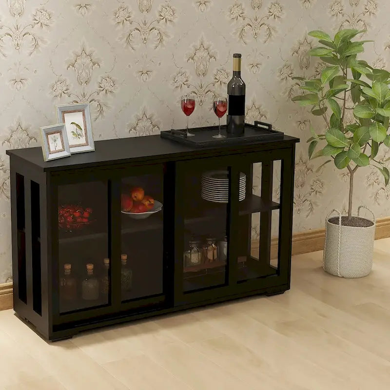 Meuble de rangement de cuisine avec porte vitrée - Noir