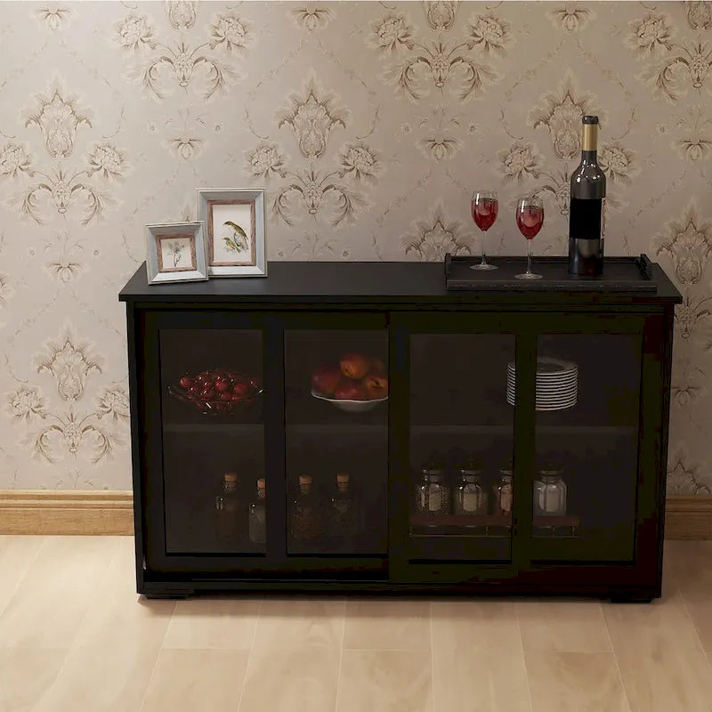 Meuble de rangement de cuisine avec porte vitrée - Noir