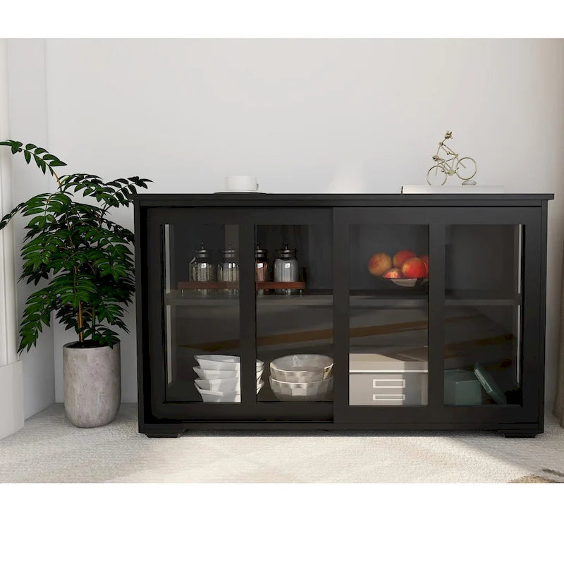 Meuble de rangement de cuisine avec porte vitrée - Noir