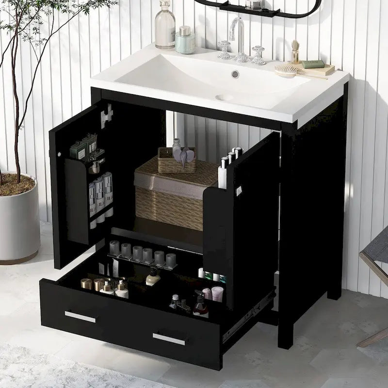 Meuble de rangement de salle de bain avec 2 portes et un tiroir