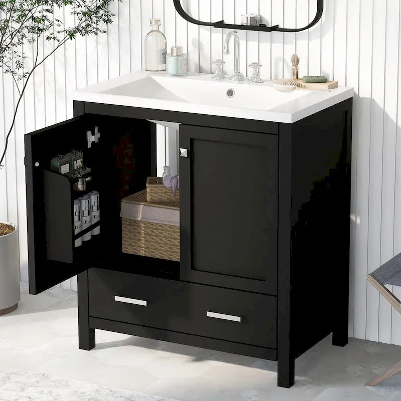 Meuble de rangement de salle de bain avec 2 portes et un tiroir