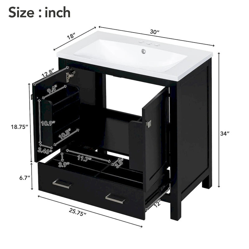 Meuble de rangement de salle de bain avec 2 portes et un tiroir