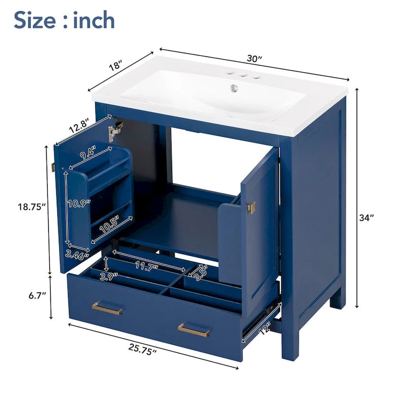 Meuble de rangement de salle de bain avec 2 portes et un tiroir