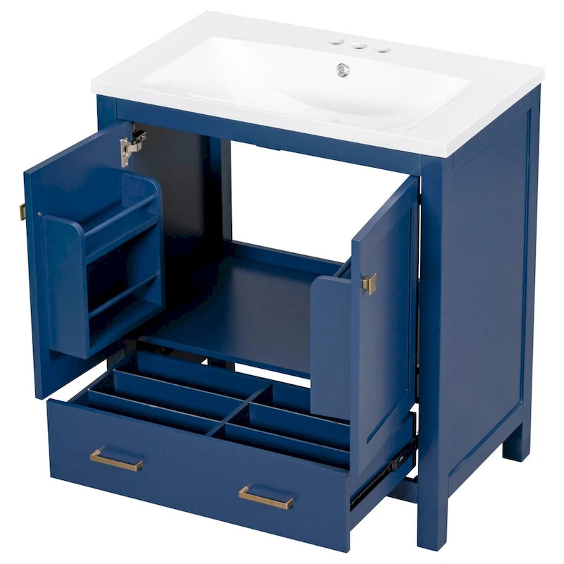 Meuble de rangement de salle de bain avec 2 portes et un tiroir