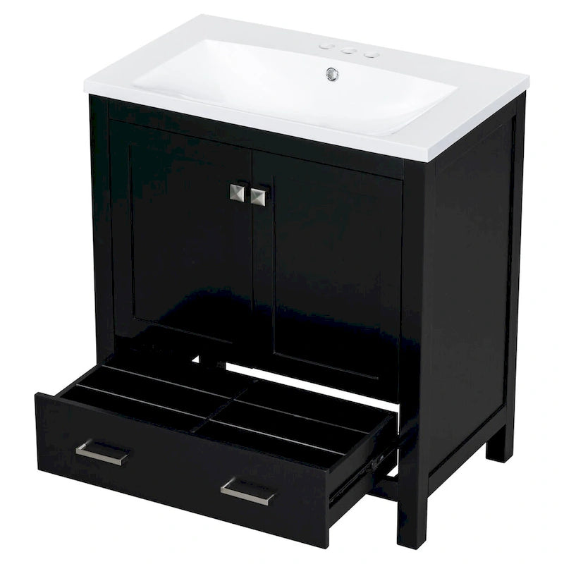 Meuble de rangement de salle de bain avec 2 portes et un tiroir