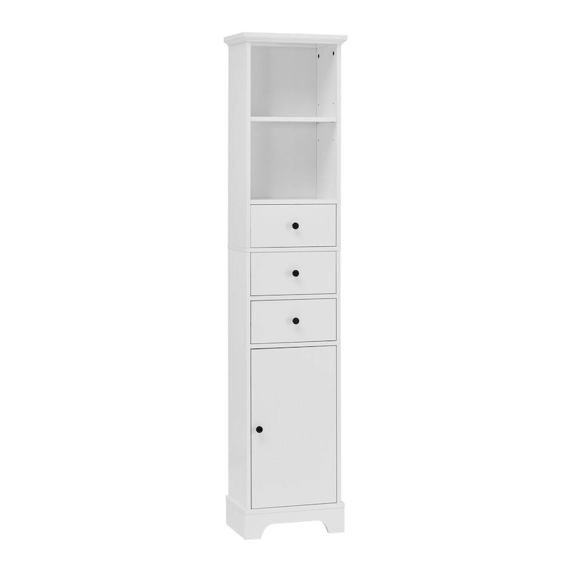 Meuble de salle de bain haut, armoire de rangement autoportante avec 3 tiroirs et étagère réglable