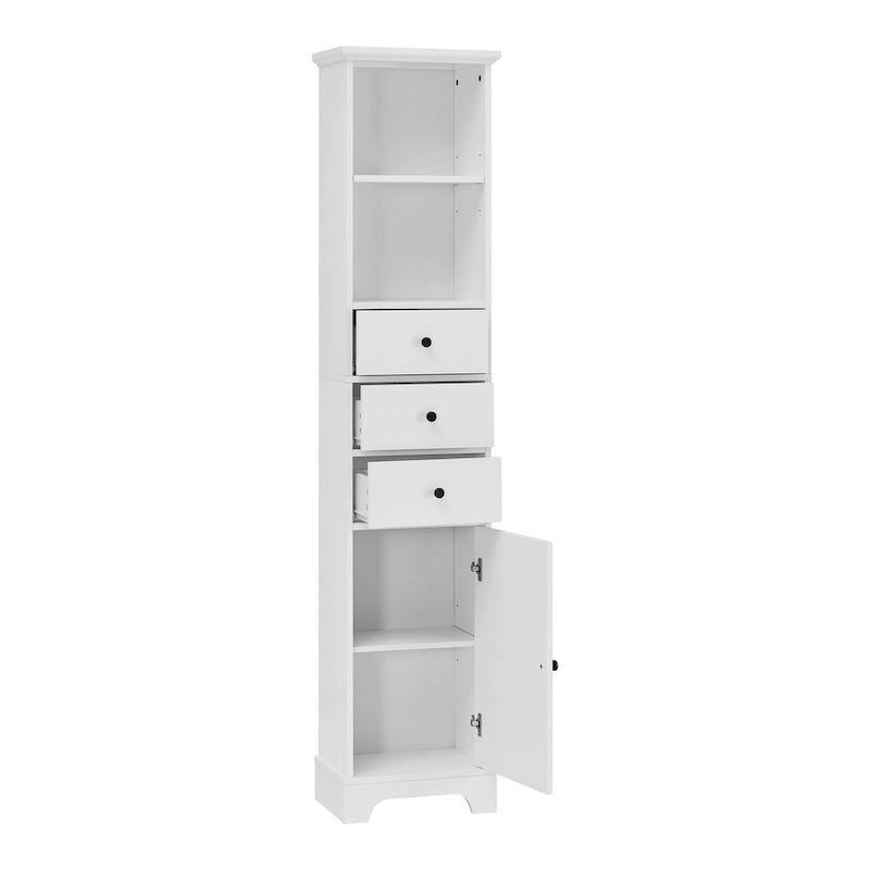 Meuble de salle de bain haut, armoire de rangement autoportante avec 3 tiroirs et étagère réglable