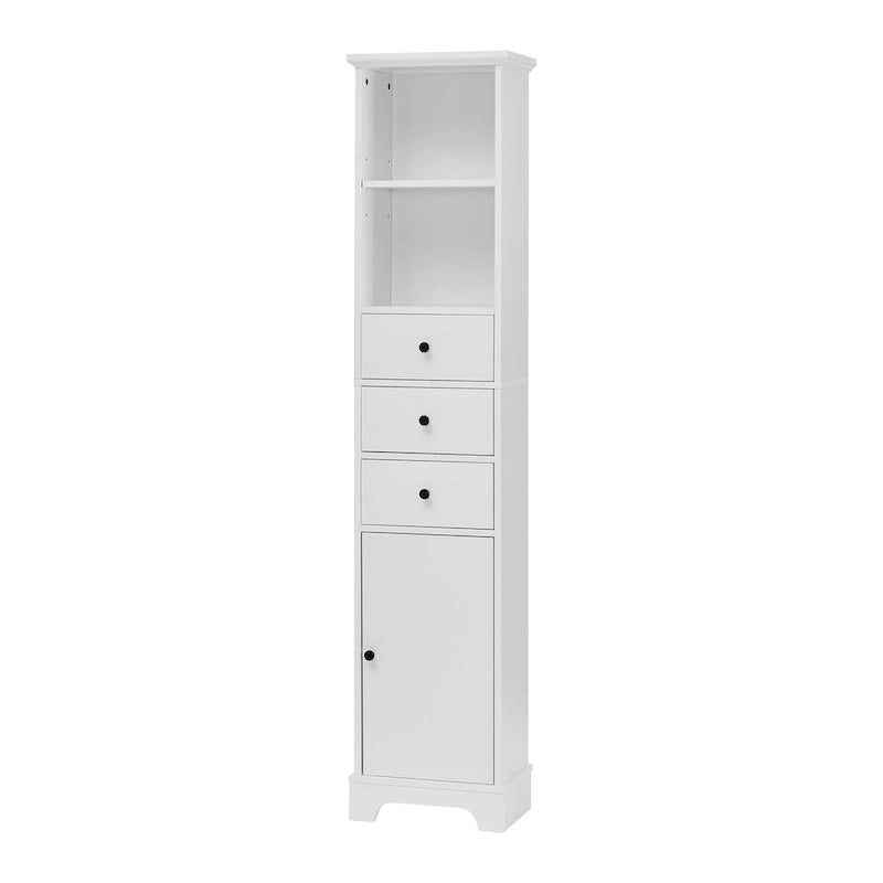 Meuble de salle de bain haut, armoire de rangement autoportante avec 3 tiroirs et étagère réglable