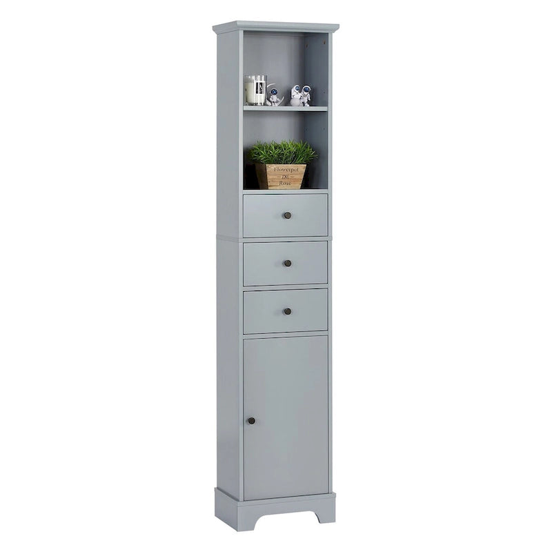 Meuble de salle de bain haut, armoire de rangement autoportante avec 3 tiroirs et étagère réglable