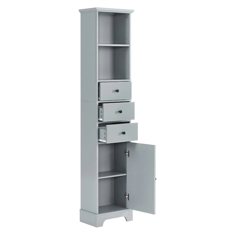 Meuble de salle de bain haut, armoire de rangement autoportante avec 3 tiroirs et étagère réglable