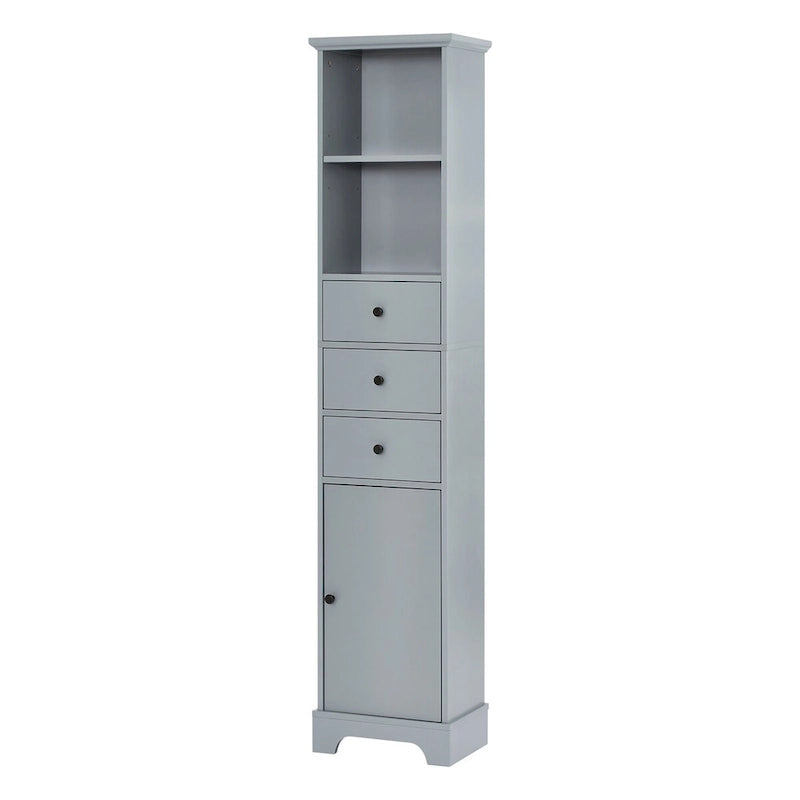 Meuble de salle de bain haut, armoire de rangement autoportante avec 3 tiroirs et étagère réglable