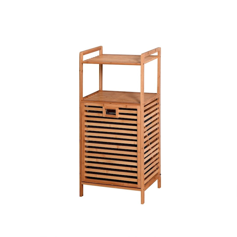 Panier à linge de salle de bain en bambou avec étagère à 2 niveaux 43,99 x 33,02 x 96,01 cm